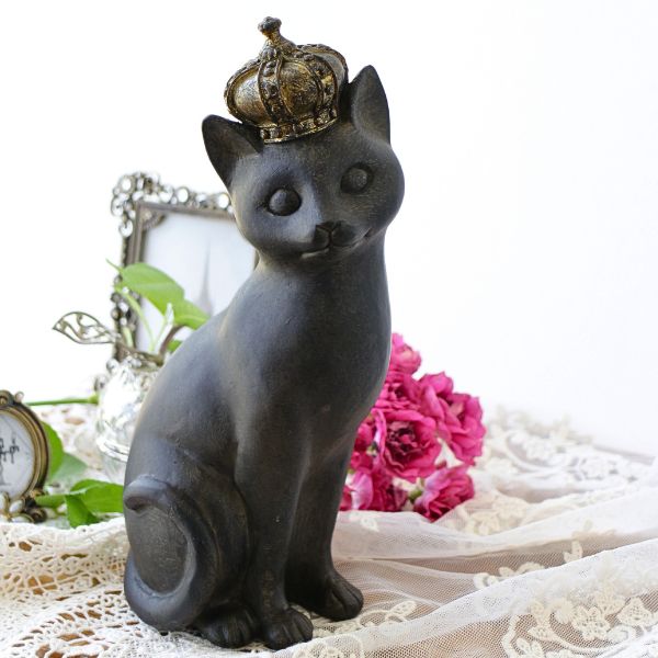 猫 置物 置き物 ねこ ネコ オブジェ おしゃれ 王冠 アンティーク レトロ シャビー かわいい 可愛い インテリア 雑貨 プリンセス立ちポーズ子ネコ