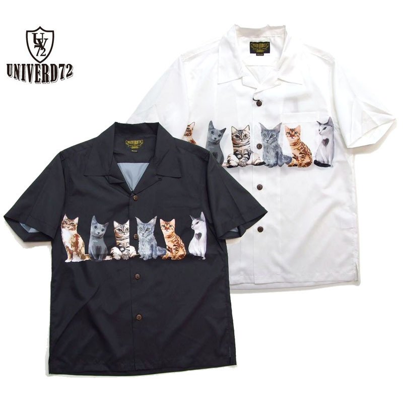 スーパーSALE UNIVERD72 アロハシャツ　猫柄シャツ　ユニバード アロハ メンズ半袖シャツ 40836